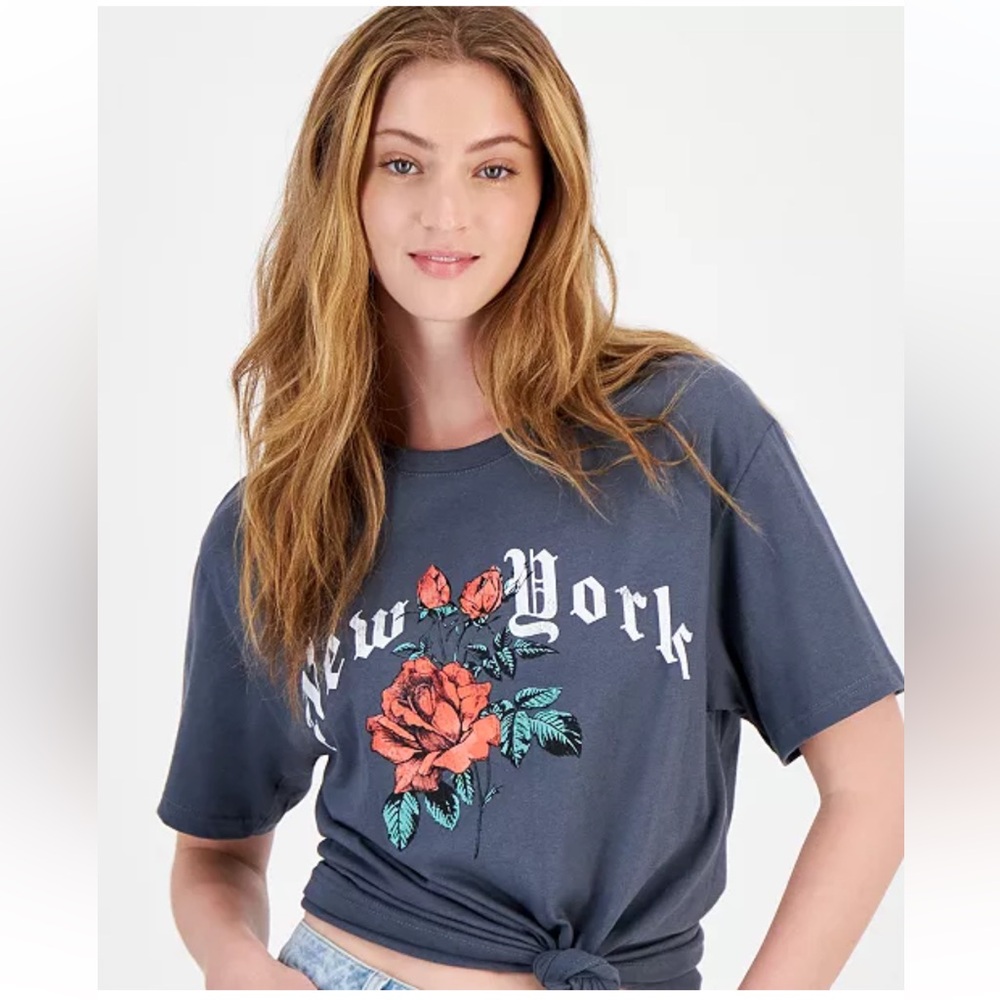 Rebellious One Juniors' New York Rose Graphic Cotton T-Shirt Size Small NWT